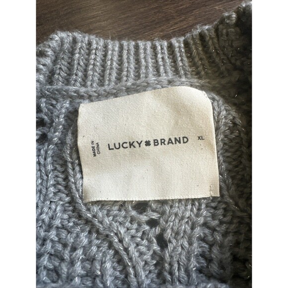 Lucky Brand Women's Shine Cable Knit Crewneck Sweater Top Heather Gray XL - Picture 9 of 10